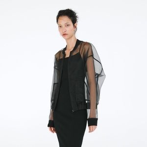 ZARA｜NWT Organza Sheer Bomber Jacket in Black Sz XS-S